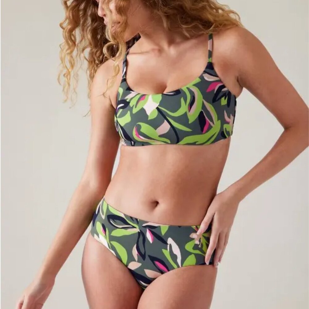 Athleta Clean Full Bottom Bikini Bottom and Top Deep Fern Floral NWOT